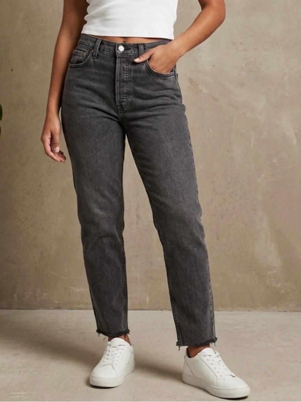 Denim Forum The Arlo High-Rise Straight Jeans in Charcoal Gray - Picture 1 of 5